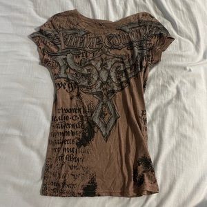 brown vintage y2k graphic baby tee